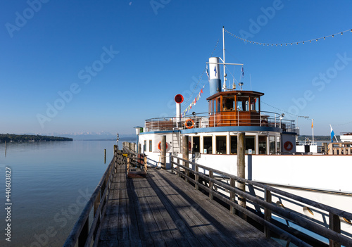 ship on the pier at lake Ammersee, Bavaria