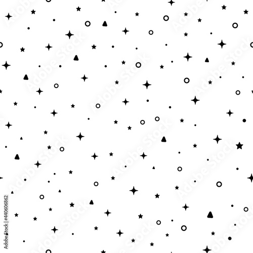 Vector seamless pattern with  система stars. Kids background. Fabric textile print. Black and white