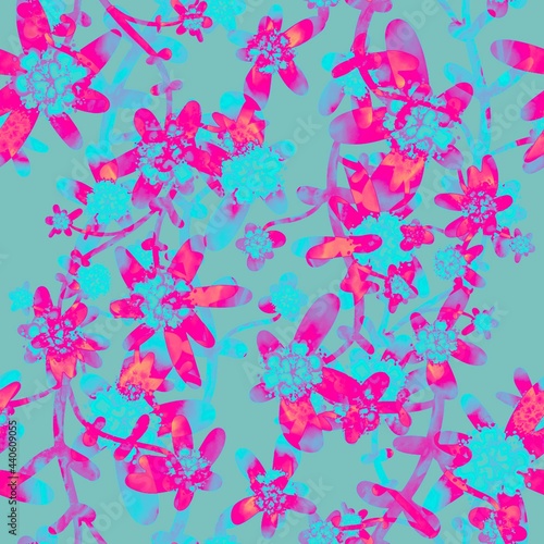 Pink floral seamless pattern. Tropical exotic flowers on a blue background. Botanical endless background. Floral pattern for textiles  fabrics  packaging  once.
