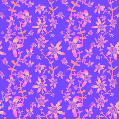 Pink floral seamless pattern. Tropical exotic flowers on a blue background. Botanical endless background. Floral pattern for textiles  fabrics  packaging  once.