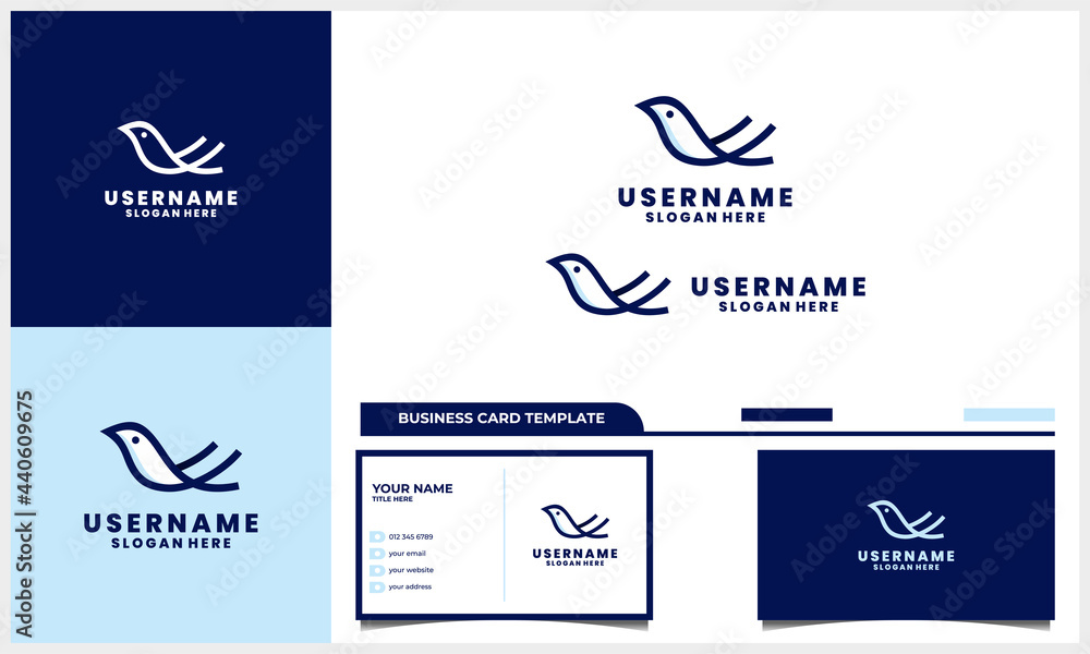 bird logo linear and line art style with business card template bird logo linear and line art style with business card template