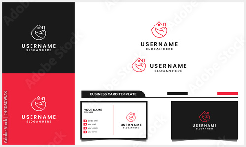 line art bird with house or home logo concept and business card template