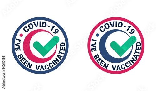Coronavirus vaccination concept. I've been vaccinated badge, sticker, logo, stamp design. Covid-19 vaccination flat style vector illustration with medical patch. Coronavirus vaccine injection.