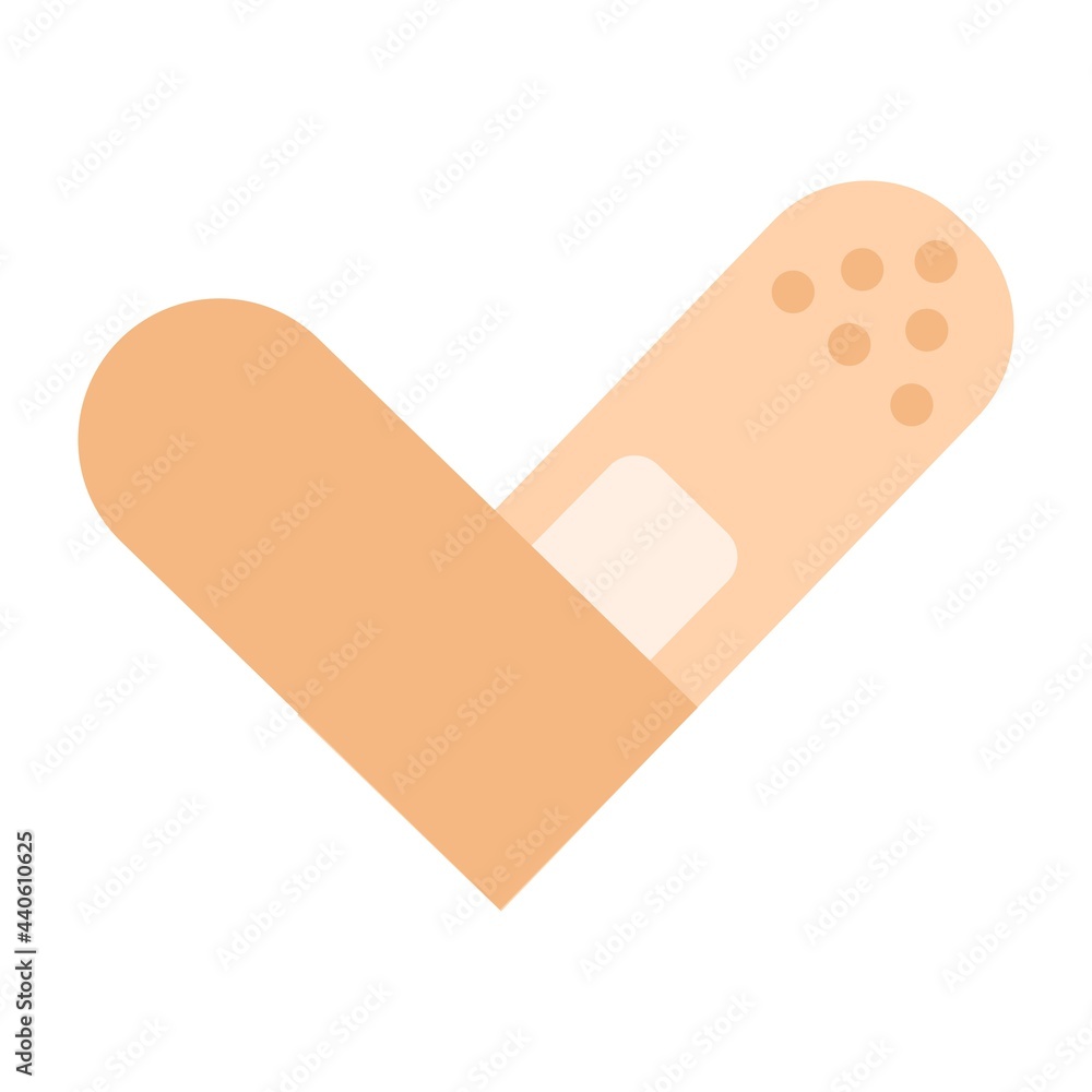 Medical patch flat style vector illustration. Medical bandage isolated on white background. Healthcare checkmark icon for vaccination campaign, card, poster etc. Medical patch flat style vector illustration. Medical bandage isolated on white background. Healthcare checkmark icon for vaccination campaign, card, poster etc.