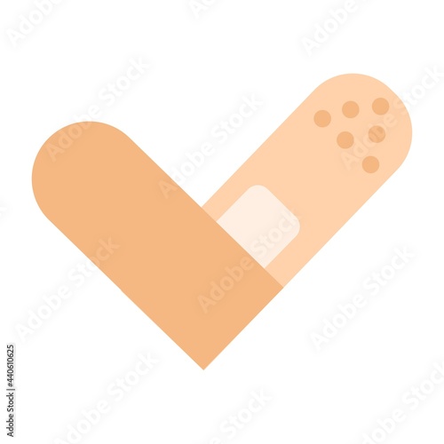 Medical patch flat style vector illustration. Medical bandage isolated on white background. Healthcare checkmark icon for vaccination campaign, card, poster etc.