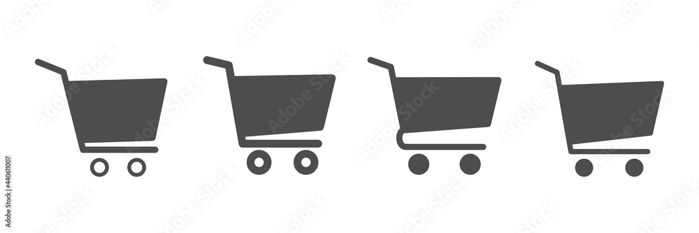 Shopping cart icon set. Shop black basket collection. Trolley symbols. Vector illustration isolated on white Shopping cart icon set. Shop black basket collection. Trolley symbols. Vector illustration isolated on white