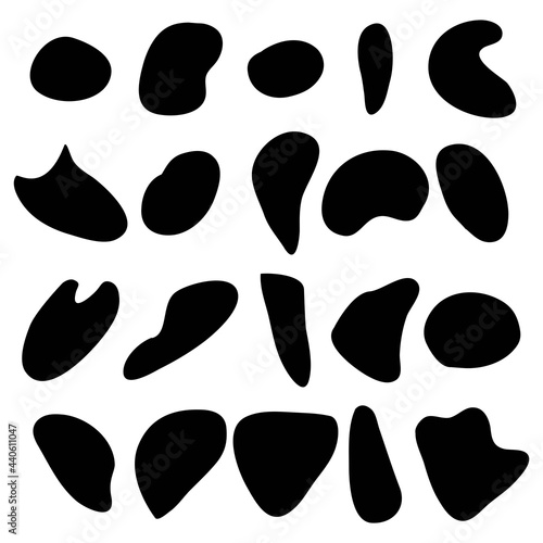 Blob shapes vector set. Random blotch, inkblot, stone silhouette, Ink stain. Organic abstract simple fluid splodge elemets.  isolated on white background. vector illustration