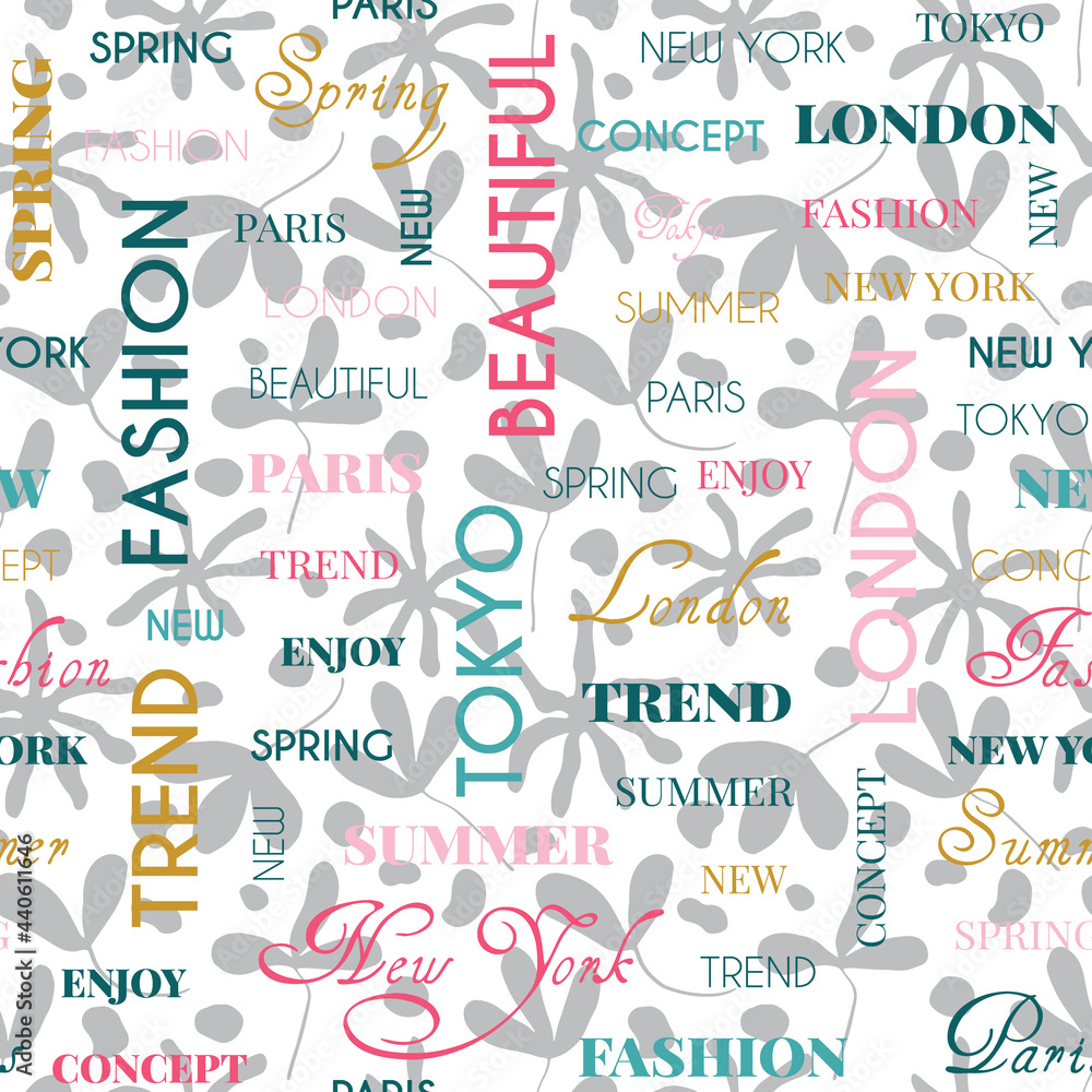 seamless repeating pattern with colorful words. vector illustration. fashion style.