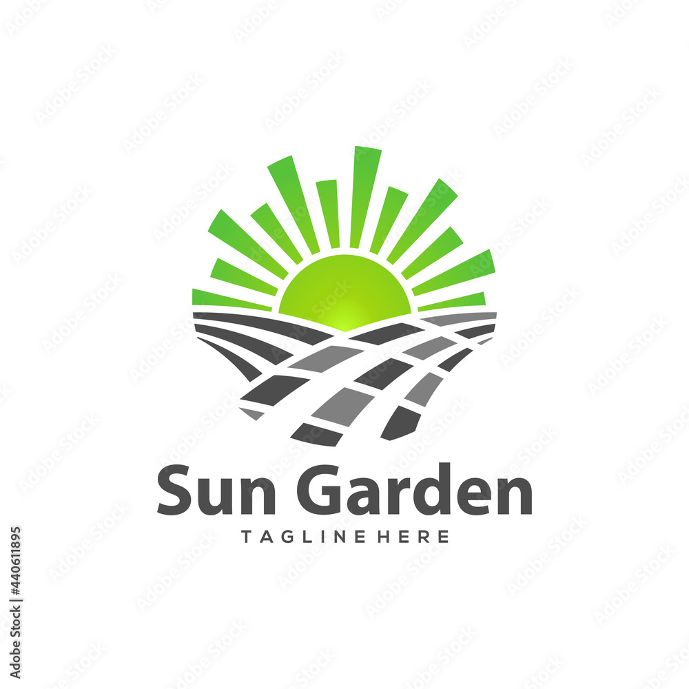Fototapeta premium landscaping logo with garden sun concept