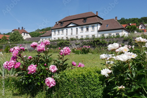 Abteigarten mit Pfingstrosen und Orangerie Kloster Ebrach