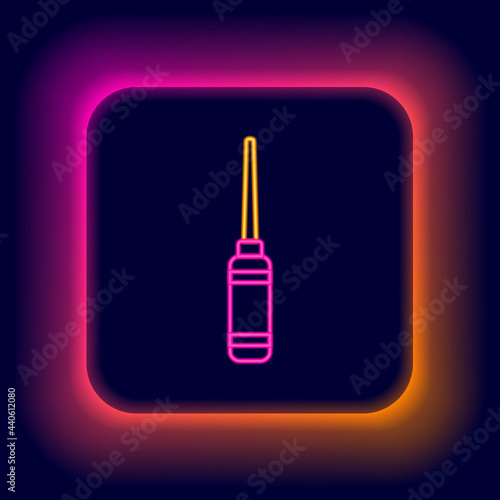 Glowing neon line Awl tool with wooden handle icon isolated on black background. Work equipment tailor industry. Colorful outline concept. Vector