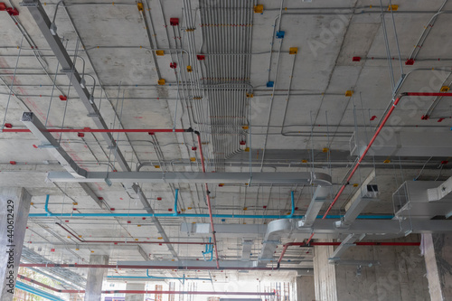 Typical installtion for mechanical and electrical system , MPE work ,firefighting springker system in construction building photo