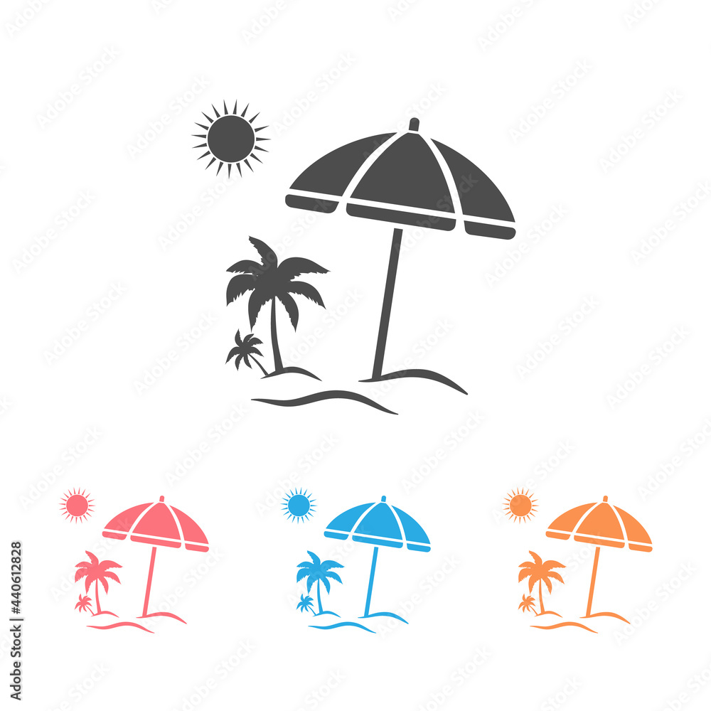 Beach icon set vector of vacation and tourism, summer symbol