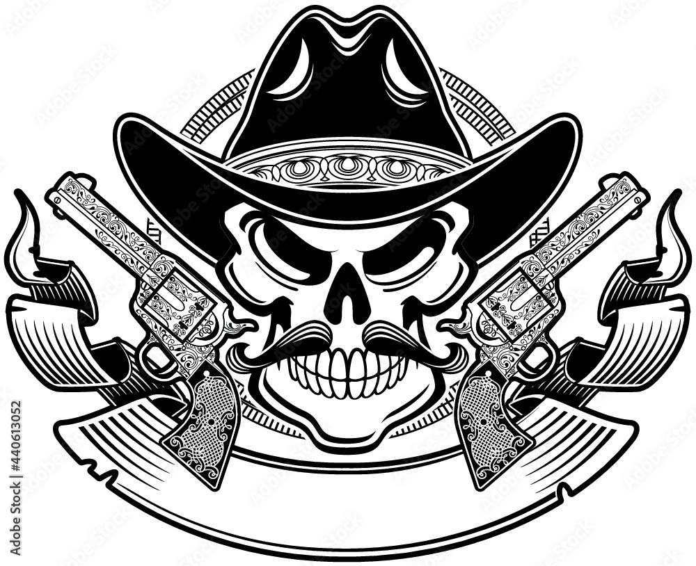 wild west cowboy skeleton skull with guns wild west cowboy skeleton skull with guns
