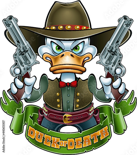 cartoon wild west duck holding guns