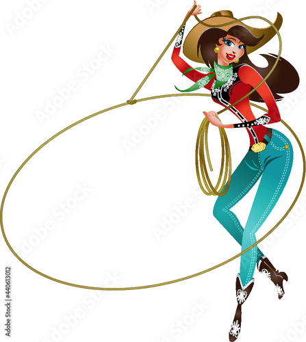 cowgirl with lasso doing rope trick