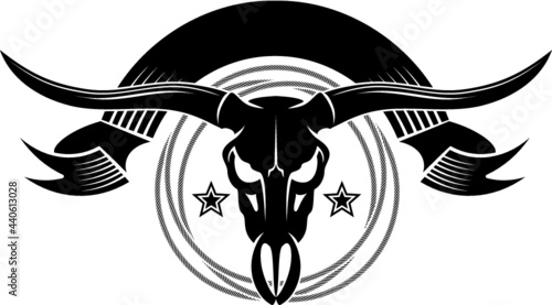 bull skull with lasso and banner