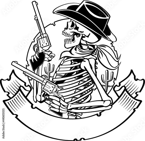wild west cowboy skeleton skull with guns 