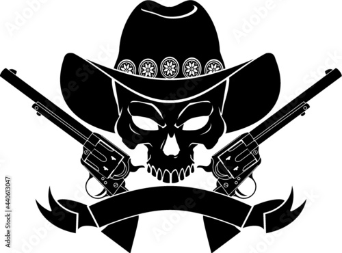 wild west cowboy skeleton skull with guns 