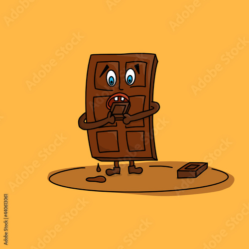 Chocolate bar - hungry cannibal character. Funny comic mascot for t-shirt design.World chocolate day celebration.