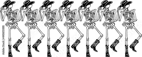 row of human skeleton western line dancing