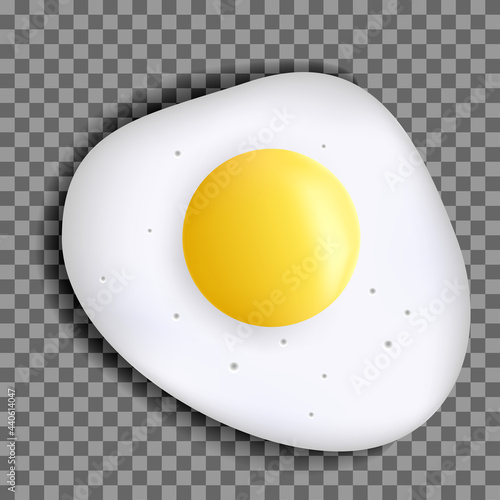 Vector illustration. Fried chicken egg, scrambled eggs on a transparent background. Close-up, top view. Minimalism food fashion concept.