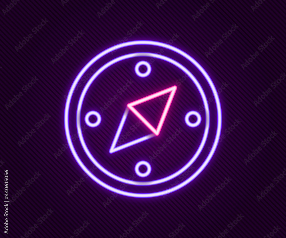 Glowing neon line Compass icon isolated on black background. Windrose navigation symbol. Wind rose sign. Colorful outline concept. Vector Glowing neon line Compass icon isolated on black background. Windrose navigation symbol. Wind rose sign. Colorful outline concept. Vector