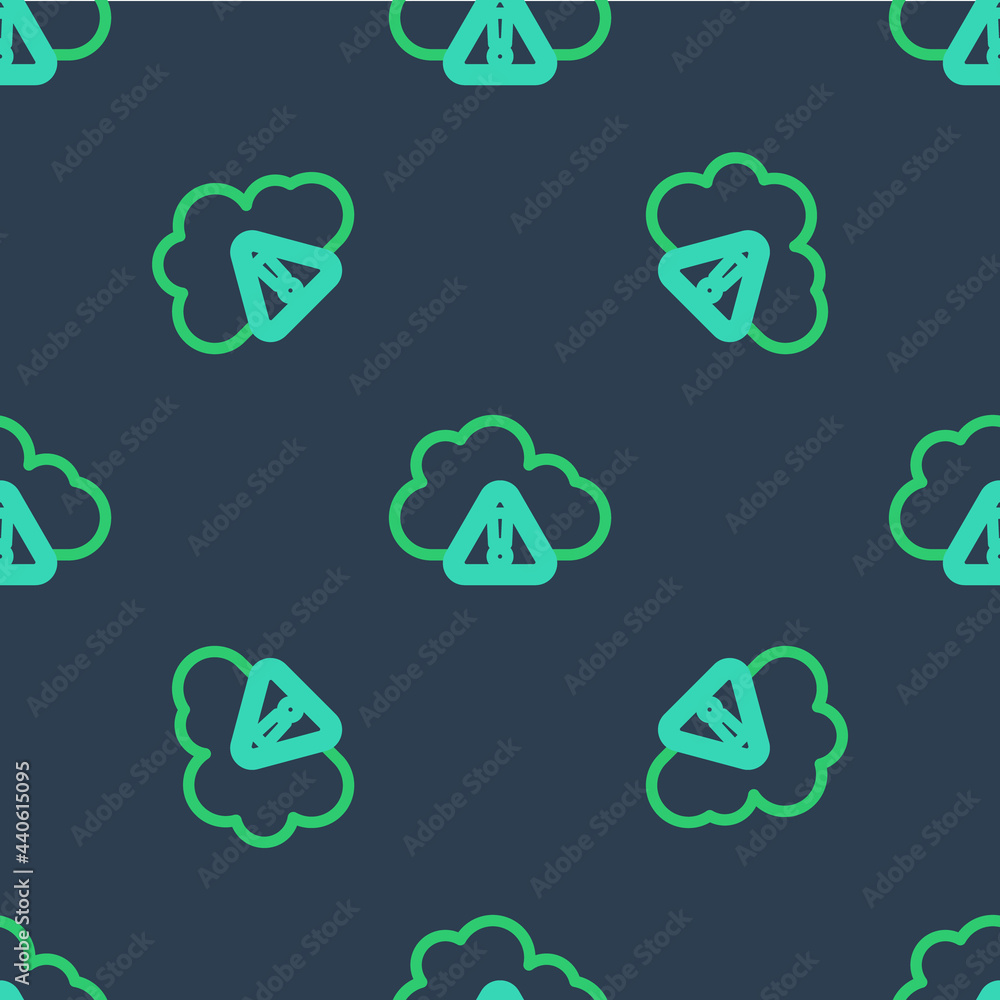 Line Storm warning icon isolated seamless pattern on blue background. Exclamation mark in triangle symbol. Weather icon of storm. Vector Line Storm warning icon isolated seamless pattern on blue background. Exclamation mark in triangle symbol. Weather icon of storm. Vector
