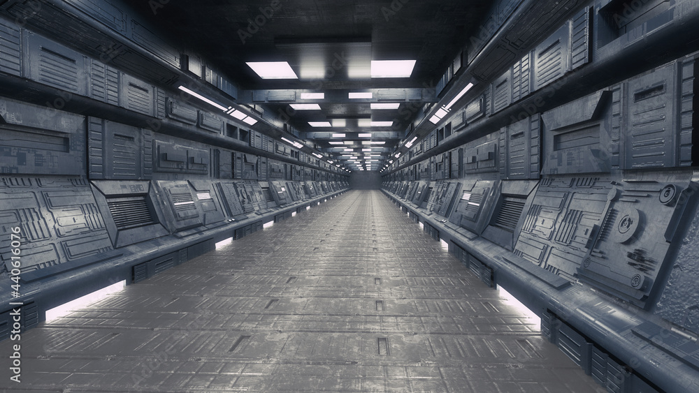 Obraz premium 3d render. Futuristic hallway. Concept of modern architecture and interior spaceship