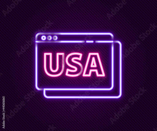 Glowing neon line USA United states of america on browser icon isolated on black background. Colorful outline concept. Vector