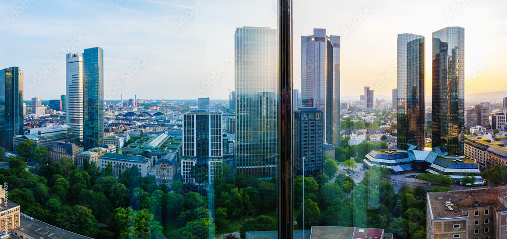 From the window with sunset in Frankfurt skyline From the window with sunset in Frankfurt skyline