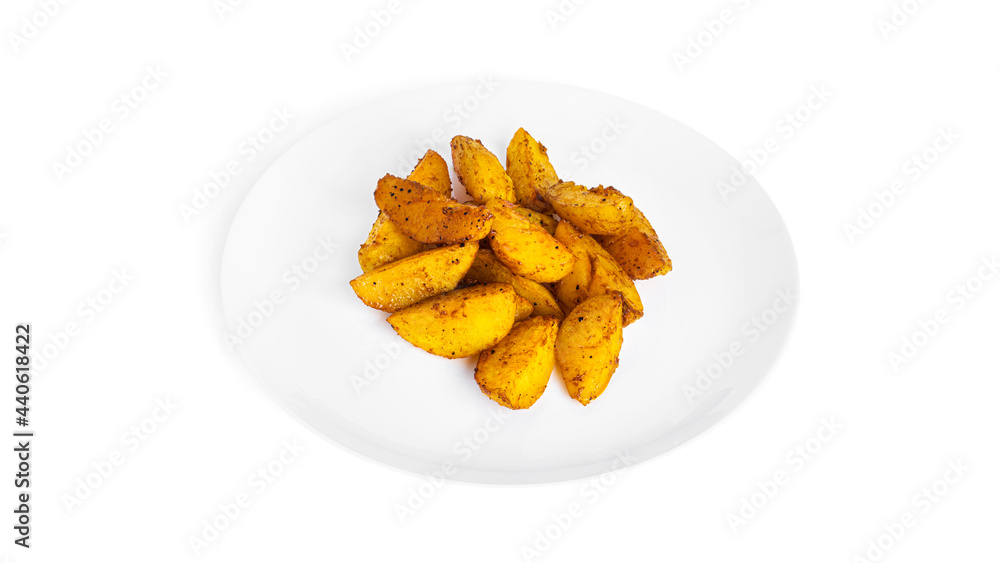Baked potatoes isolated on white background. Rustic potatoes.