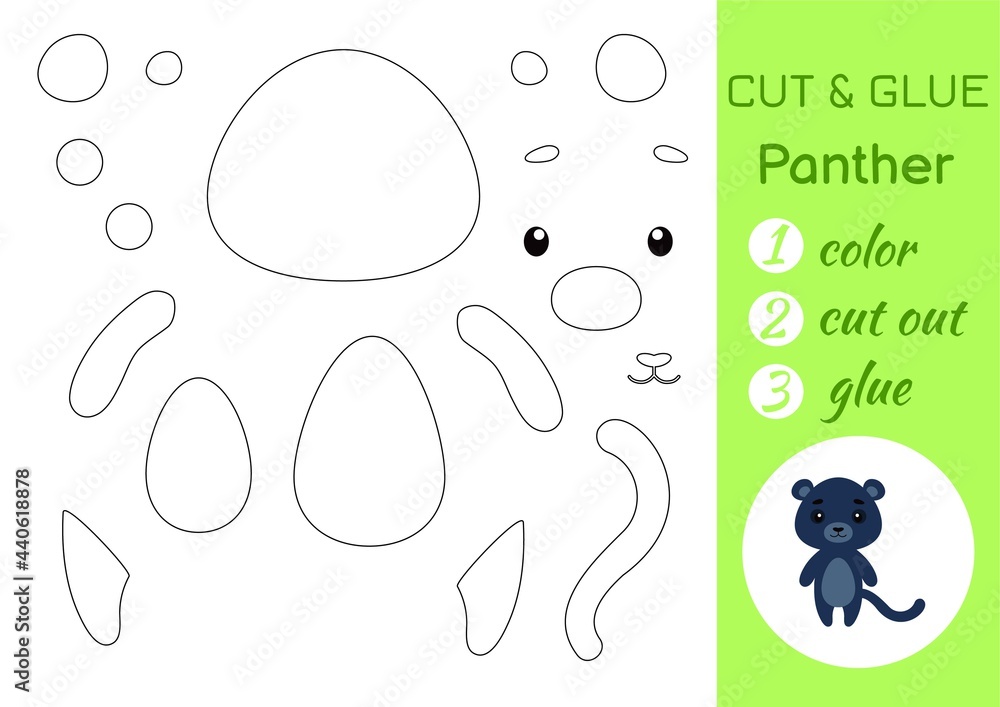 Color, cut and glue paper little panther. Cut and paste crafts activity