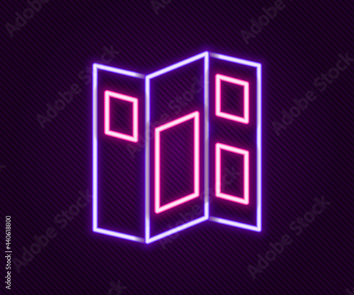 Glowing neon line Museum guide brochure icon isolated on black background. Exhibition guidebook. Flyer, booklet, leaflet print. Colorful outline concept. Vector