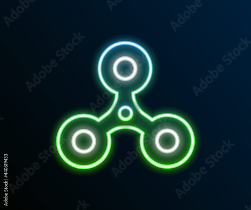Glowing neon line Fidget spinner icon isolated on black background. Stress relieving toy. Trendy hand spinner. Colorful outline concept. Vector
