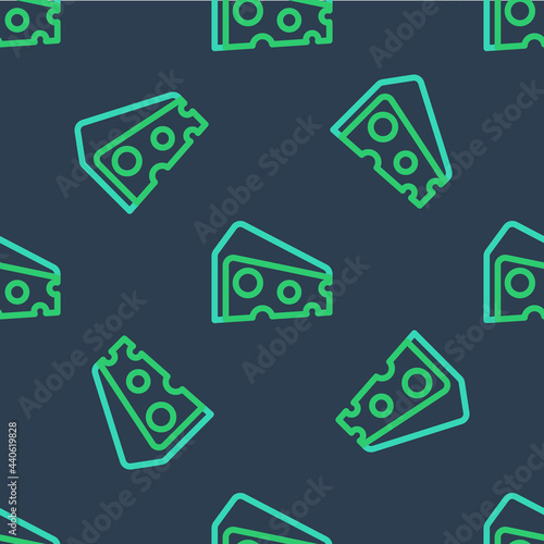 Line Cheese icon isolated seamless pattern on blue background. Vector