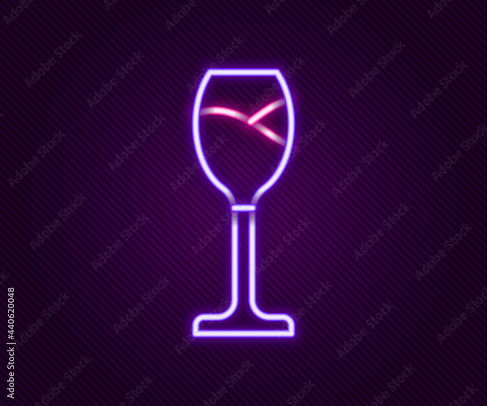 Glowing neon line Wine glass icon isolated on black background. Wineglass icon. Goblet symbol. Glassware sign. Happy Easter. Colorful outline concept. Vector Glowing neon line Wine glass icon isolated on black background. Wineglass icon. Goblet symbol. Glassware sign. Happy Easter. Colorful outline concept. Vector