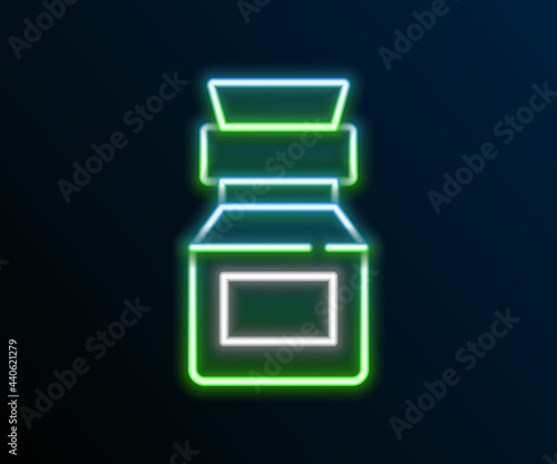 Glowing neon line Poison in bottle icon isolated on black background. Bottle of poison or poisonous chemical toxin. Colorful outline concept. Vector