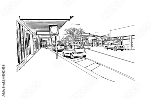 Building view with landmark of Geelong is the 
city in Australia. Hand drawn sketch illustration in vector.