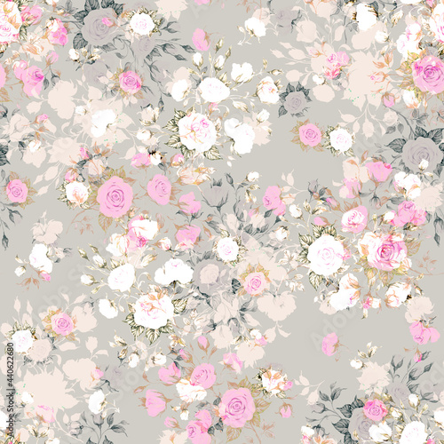 Fototapeta Naklejka Na Ścianę i Meble -  Abstract floral seamless pattern drawn on paper with paints vintage roses