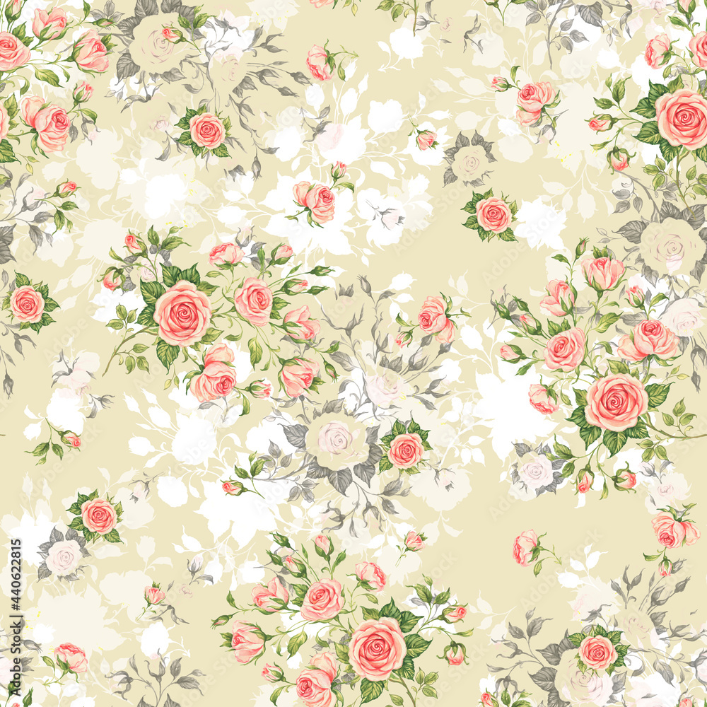 Abstract floral seamless pattern drawn on paper with paints vintage roses Abstract floral seamless pattern drawn on paper with paints vintage roses