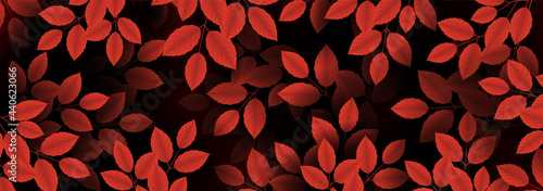 Realistic leaves. Autumn background red colors. Texture design for web banner, print, wallpaper. Vector illustration.