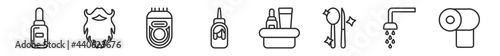 outline set of hygiene line icons. linear vector icons such as varnish, beardy, epliator, hair tonic, hygiene kit, tissues. vector illustration.