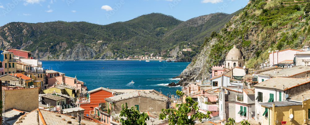 Panoramic view of Corniglia one of the five villages of the Cinque Terre, Liguria, Italy