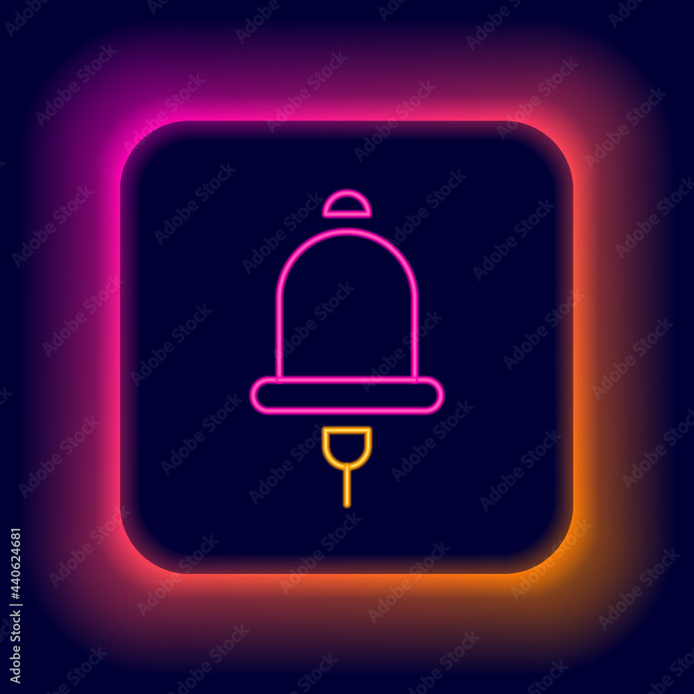 Glowing neon line Ringing alarm bell icon isolated on black background. Fire alarm system. Service bell, handbell sign, notification symbol. Colorful outline concept. Vector Glowing neon line Ringing alarm bell icon isolated on black background. Fire alarm system. Service bell, handbell sign, notification symbol. Colorful outline concept. Vector