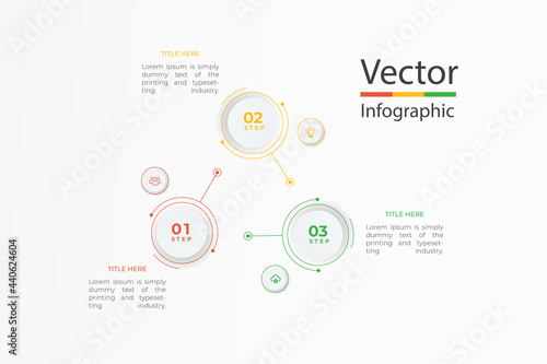 Vector infographic template with 3D paper label, integrated circles. Business concept with 3 options. 