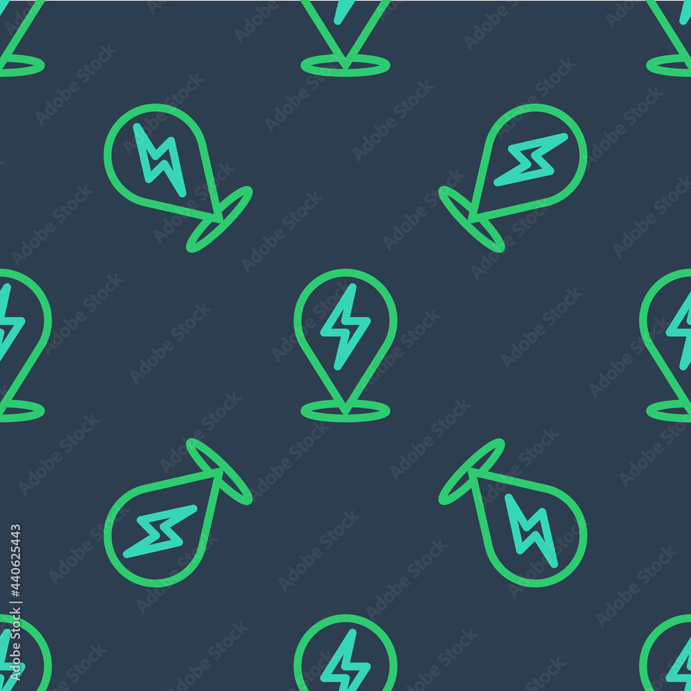 Line Lightning bolt icon isolated seamless pattern on blue background. Flash icon. Charge flash icon. Thunder bolt. Lighting strike. Vector Line Lightning bolt icon isolated seamless pattern on blue background. Flash icon. Charge flash icon. Thunder bolt. Lighting strike. Vector