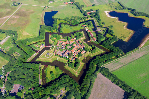 Aerial view from the drone of star-shaped Fort Bourtange, Groningen, The Netherlands photo