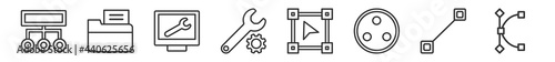 outline set of edit tools line icons. linear vector icons such as allocation, file folder, repair tools, repair tool, free transform, curvature. vector illustration.