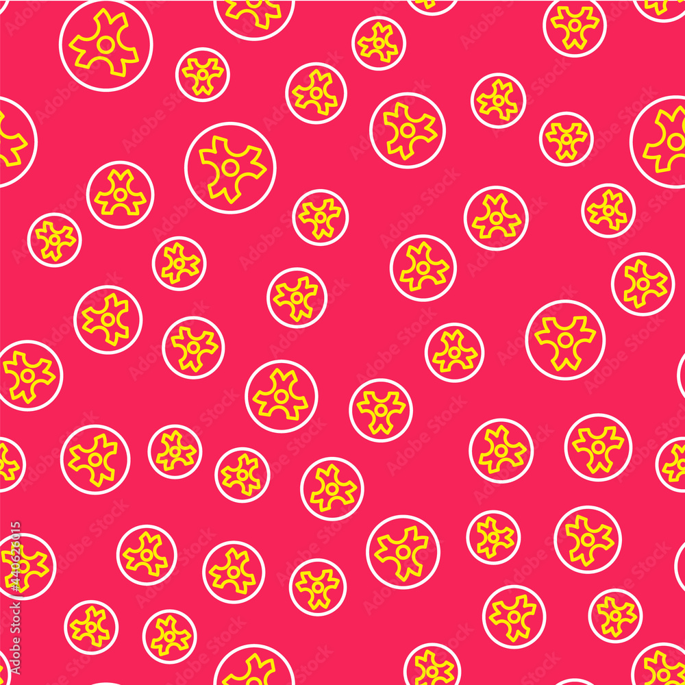 Line Biohazard symbol icon isolated seamless pattern on red background. Vector Line Biohazard symbol icon isolated seamless pattern on red background. Vector